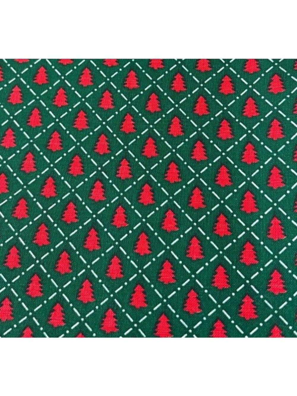 Christmas Tree Pattern Cotton Fabric Green Red 22x21" Quilting Craft Material